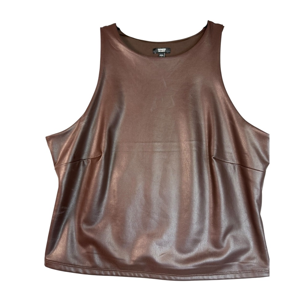 Express Body Contour Faux Leather Tank Top Brown Racerback Sleeveless Medium